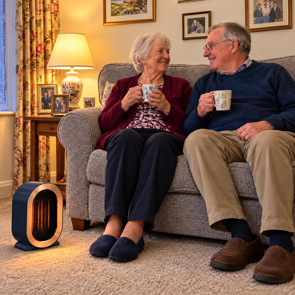 Couple keeping warm in the living room with the K1