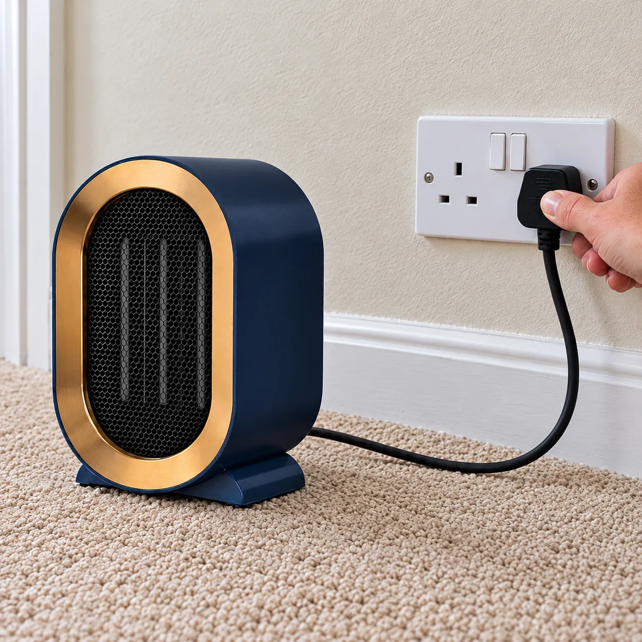 K1 heater plugged into a standard UK socket