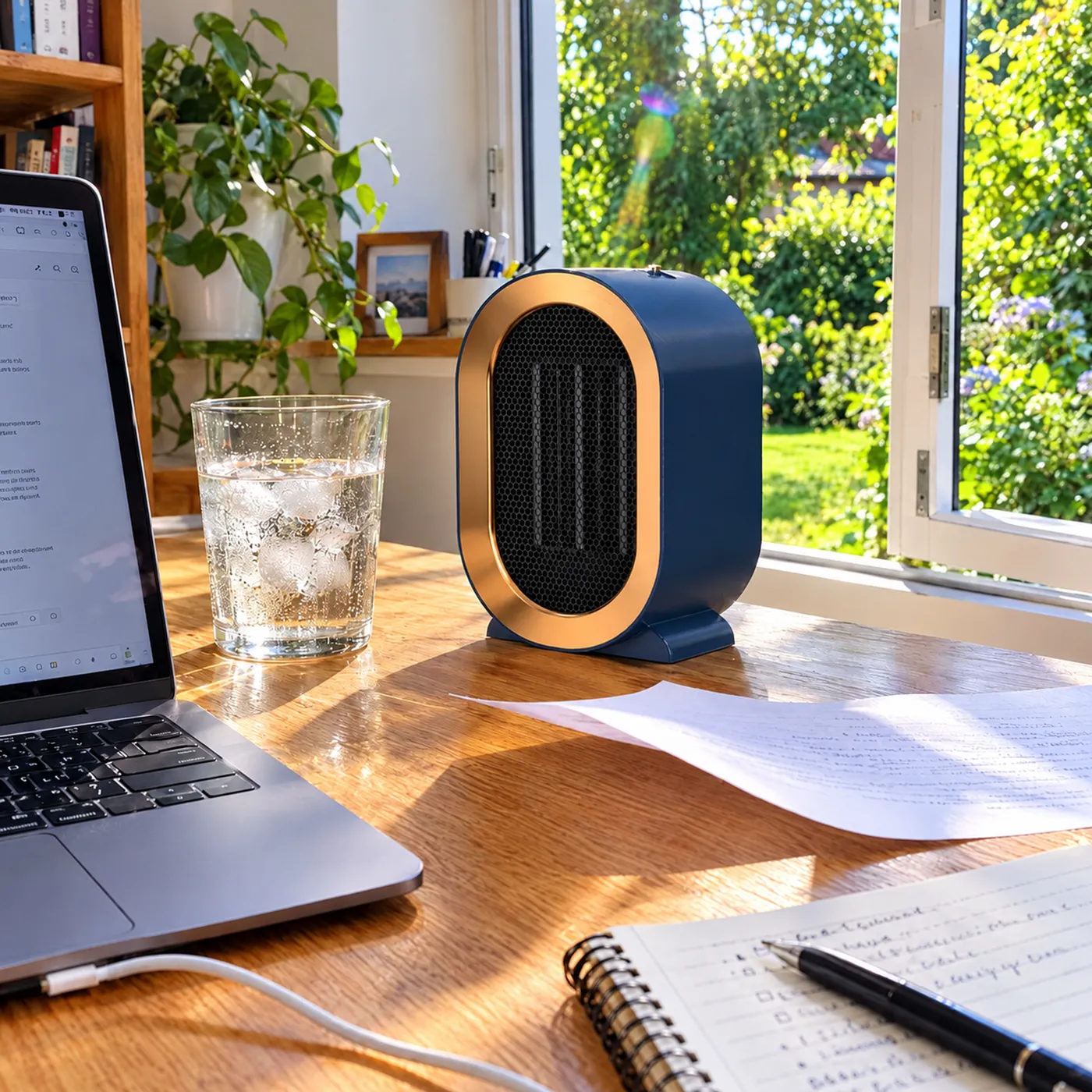 Ofenwerk K1 heater on a sunny home office desk
